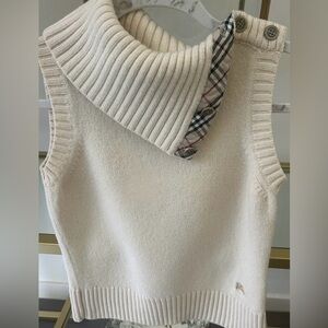 Burberry Equestrian Knight Sweater Vest Womens Cowl Neck Nova Check Plaid Sz 4